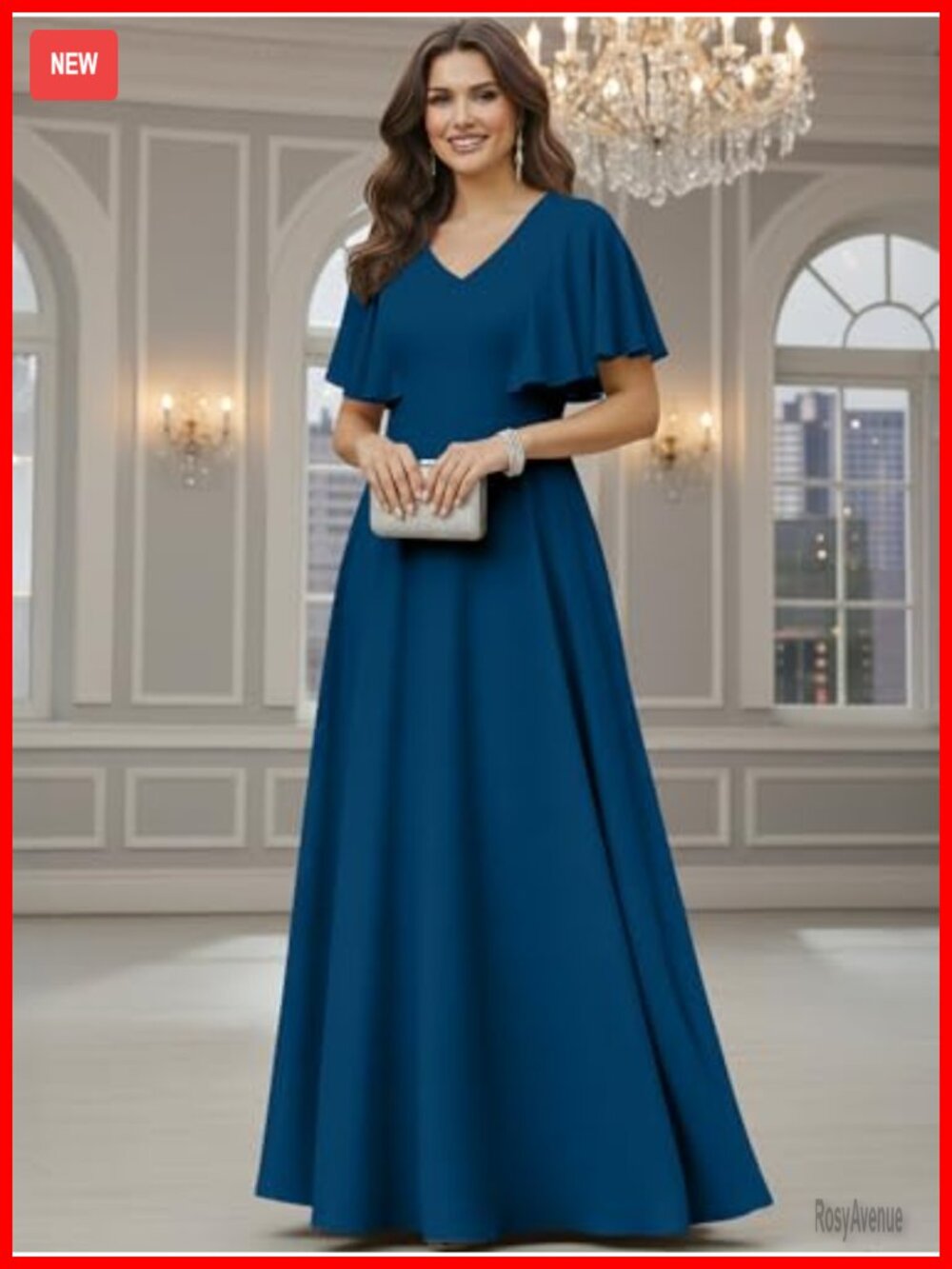 Plus Size Elegant Maxi Dress V-Neck Short Sleeve A-Line Floor Length Formal - Picture 4 of 7